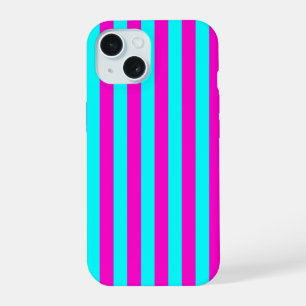 Heißrosa und Cyanblaugrün Türkis Streifen iPhone 15 Hülle