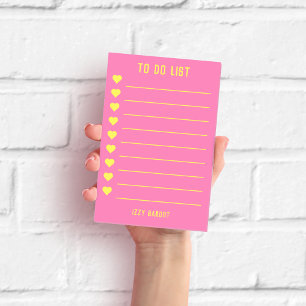 Heißrosa und gelbe To-Do-Liste Post-it Klebezettel