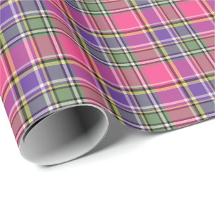 Heißrosa und lila Vintage-Karomuster Geschenkpapier