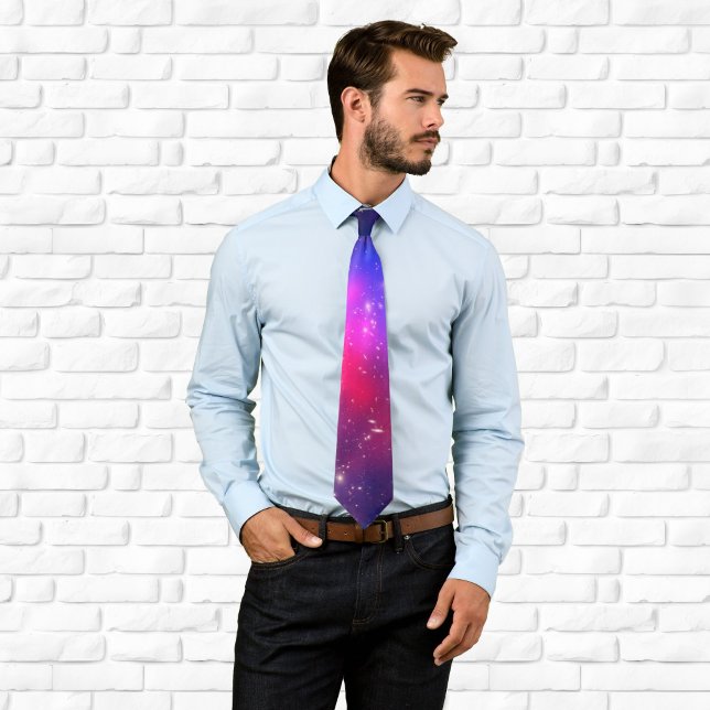 Heissrosa und Navy Blue Celestial Foto Krawatte (Hot Pink and Navy Blue Celestial Photo Tie)