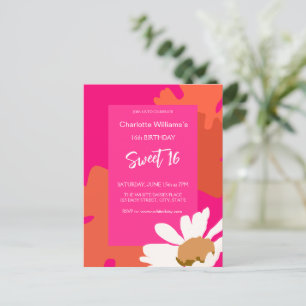 Heißrosa und orangefarbene florale Sweet-Sixteen-G Postkarte