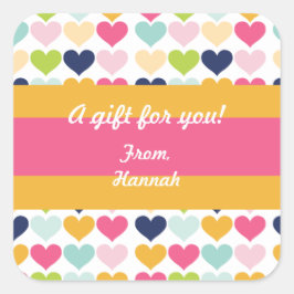 Heißrosa und orangefarbenes Herz - individuell auf Quadratischer Aufkleber