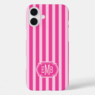 Heißrosa und Rosa monogrammierte Streifen iPhone 16 Plus Hülle