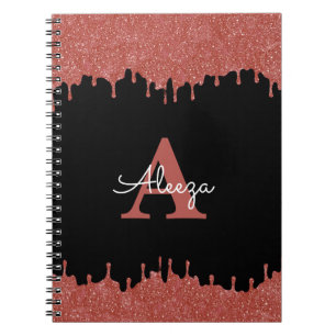 Heißrosa und schwarze Monogramm-Glitter-Tropfen Notizblock