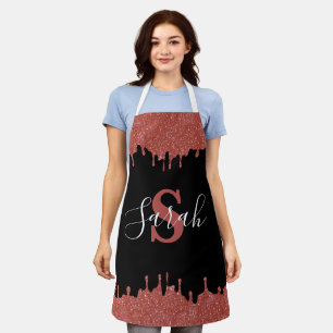 Heißrosa und schwarze Monogramm-Glitter-Tropfen-Sc Schürze