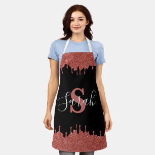 Heißrosa und schwarze Monogramm-Glitter-Tropfen Schürze