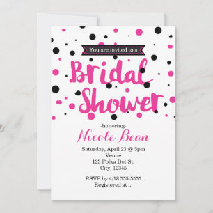 Heißrosa und schwarze Punkte BRIDAL SHOWER Einladung