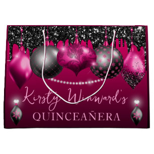 Heißrosa und schwarzer Weihnachtsbaumschmuck Quinc Große Geschenktüte