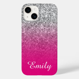 Heißrosa und Silber Glitter Ombre Personalisiert Case-Mate iPhone 14 Hülle