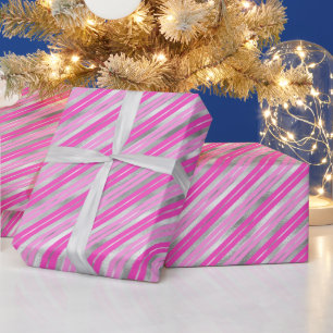 Heißrosa und silberne Streifen Geschenkpapier