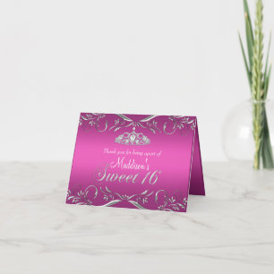 Heißrosa und silberne Tiara Sweet 16 Dankeskarten Dankeskarte