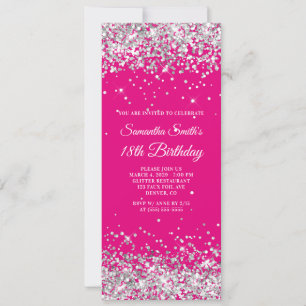 Heißrosa und silberner Glitter 18. Geburtstag Einladung