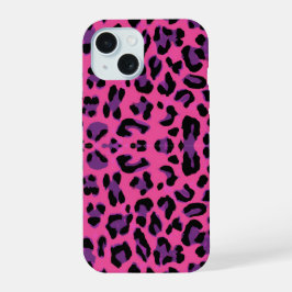 Heißrosa und violetter Leopardenprint iPhone 15 Hülle