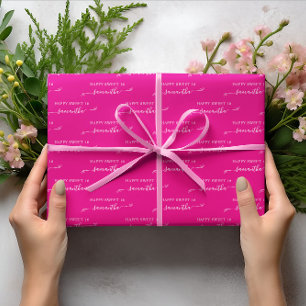 Heißrosa und Weiß Glücklicher Süßer 16 Süßer Bogen Geschenkpapier Set