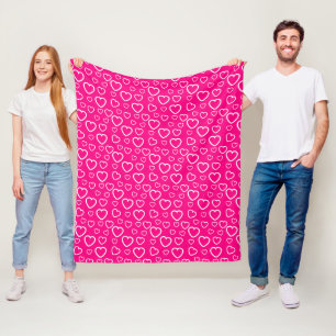 Heißrosa und Weiß Love Hearts Muster Fleecedecke