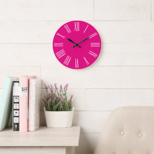 Heißrosa und weiße römische Ziffern Große Wanduhr