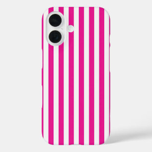 Heißrosa und weiße vertikale Streifen Minimalistis iPhone 16 Hülle