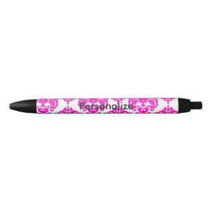 Heißrosa und weißer Damast Elegant Personalisiert  Kugelschreiber