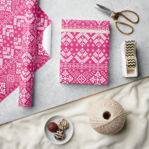 Heißrosa und weißer Winter Fair Isle Weihnachten Geschenkpapier