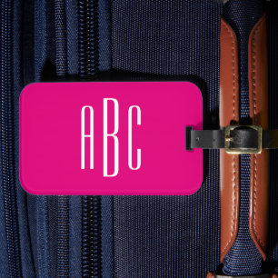 Heißrosa und weißes drei-Buchstaben-Monogramm Gepäckanhänger