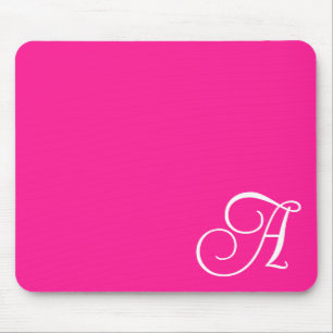 Heißrosa und weißes lockiges Schriftmonogramm Mousepad