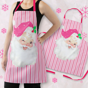 Heißrosa Vintage-Santa-Wink Retro-Weihnachts-Schür Schürze