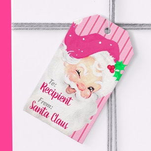 Heißrosa Vintage zwinkerndes Weihnachtsmann-Gesche Geschenkanhänger