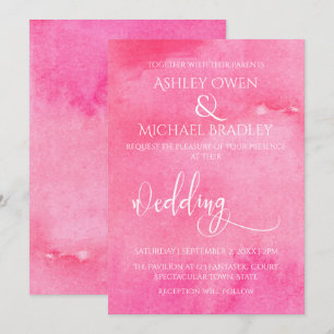 Heißrosa Wasserfarbe Elegante Typografie Hochzeit Einladung