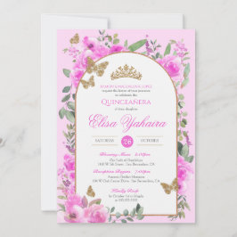 Heissrosa Wasserfarbe Goldene Schmetterling Quince Einladung