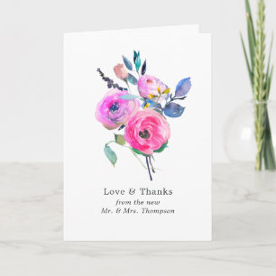 Heißrosa Wasserfarben Blumen Hochzeitsfoto Dankeskarte