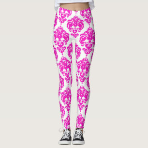 Heißrosa Weiße Damast Chic Moderne Elegante Muster Leggings
