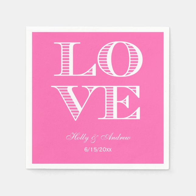 Heissrosa, weiße LIEBE Napkins Serviette (Vorderseite)