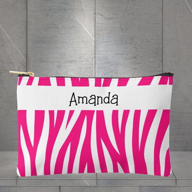 Heißrosa wellige Zebrastreifen Zubehörtasche (Von Creator hochgeladen)