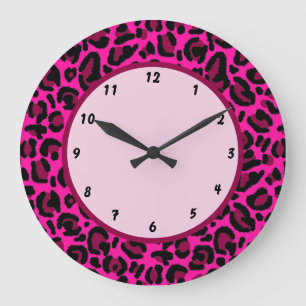 Heißrosa y2k Leopardenprint Große Wanduhr