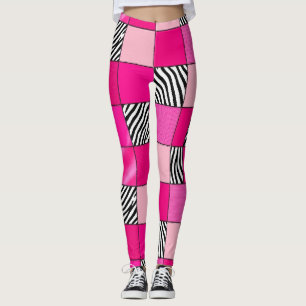 Heißrosa Zebradruck-Patchwork-Leggings Leggings
