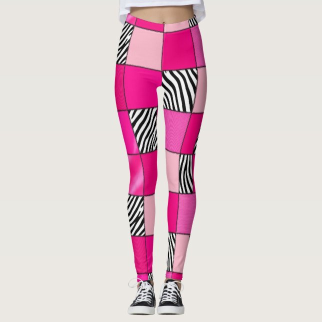 Heißrosa Zebradruck-Patchwork-Leggings Leggings (Vorderseite)