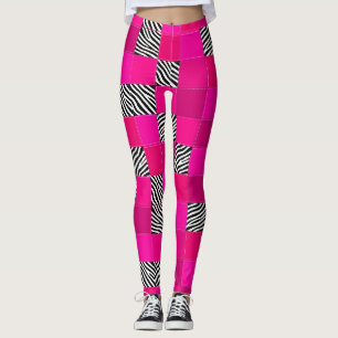 Heißrosa Zebradruck-Patchwork-Leggings Leggings
