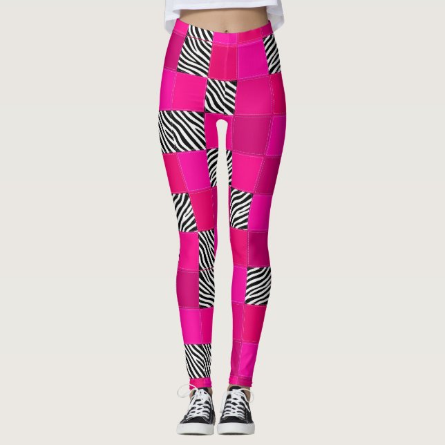 Heißrosa Zebradruck-Patchwork-Leggings Leggings (Vorderseite)