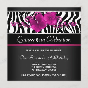 Heißrosa Zebrala Quinceanera-Einladungen Einladung