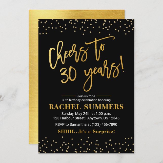 Heißt auf 30 Jahre Schwarz & Gold Erwachsene Gebur Einladung (Vorne/Hinten)