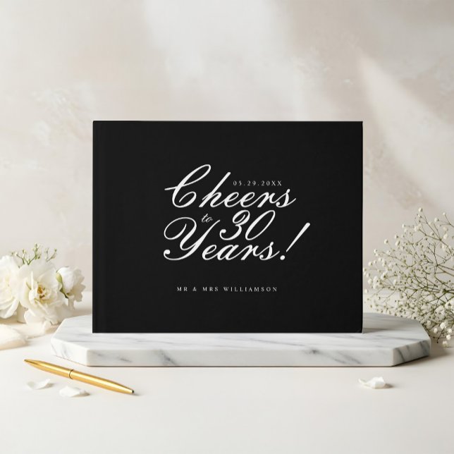 Heißt auf 30 Jahre Script Foto Anniversary Black Gästebuch (Cheers to 30 Years Script Photo Anniversary Black Guest Book)
