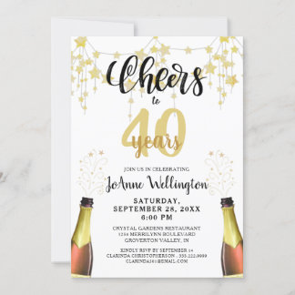 Heißt auf 40 Jahre Black Gold Stars Script Einladung