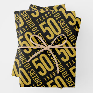 Heißt auf 50 Jahre Geburtstag Gold Black Geschenkpapier Set