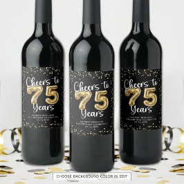 Heißt auf 75 Jahre Black Gold Confetti Geburtstag Weinetikett