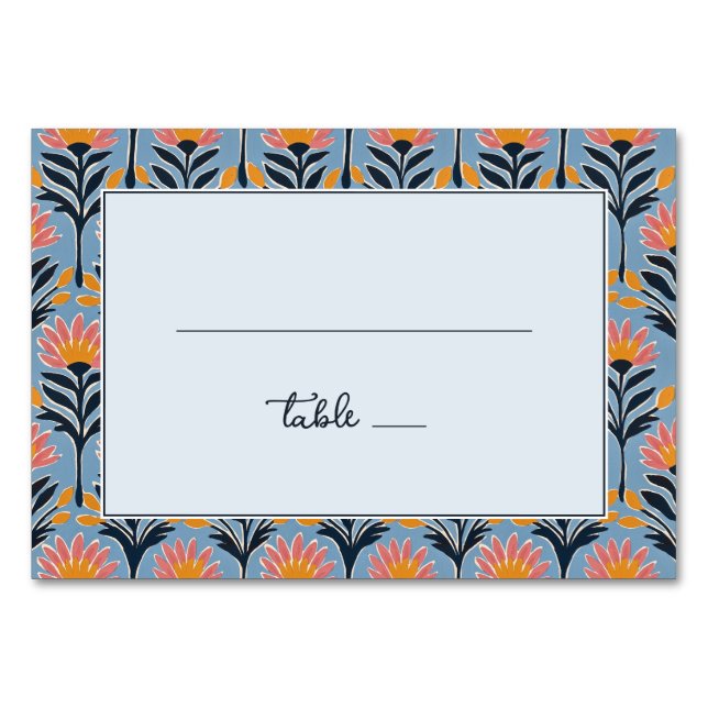 Heitere blaue Blumengrenze Tischnummer (Vorderseite)