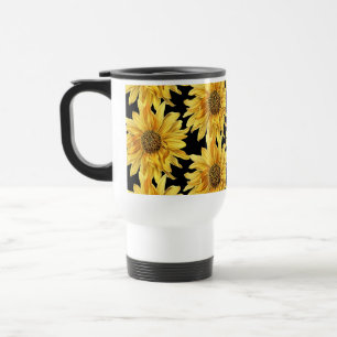 Heitere gelbe Sonnenblume auf Schwarz Reisebecher