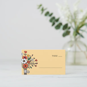 Heiterer Beiger Blumenstrauß Illustration Platzkarte