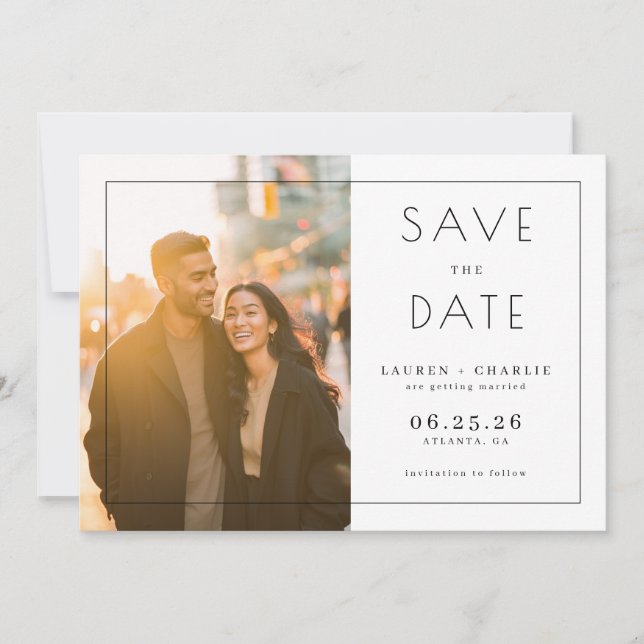 Heiteres Beiges Minimalistisches Foto Save The Date (Vorderseite)