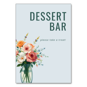 Heiteres Blau Aquarell Blumendessert Schild Tischnummer