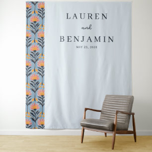 Heiteres Blau Florales Minimalistisches Wandteppich